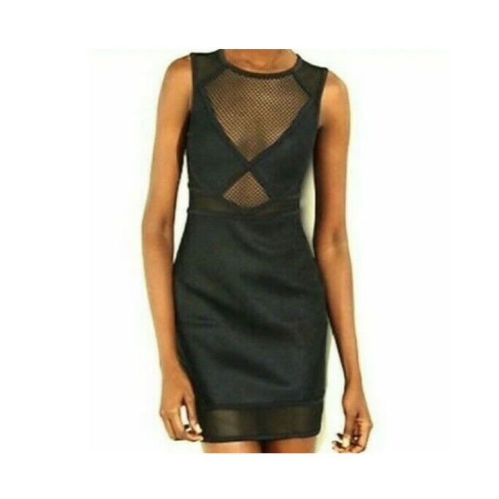 Express Black Mesh Insert Bodycon Cage Fisnet Dress, Size Medium